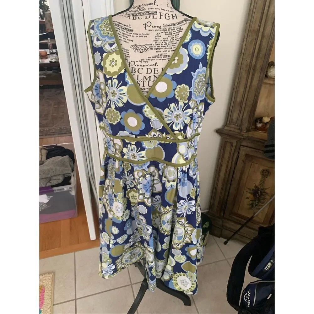 Scarlett Dress Womens Blue Floral Sheath Sleeveless Tank Cotton